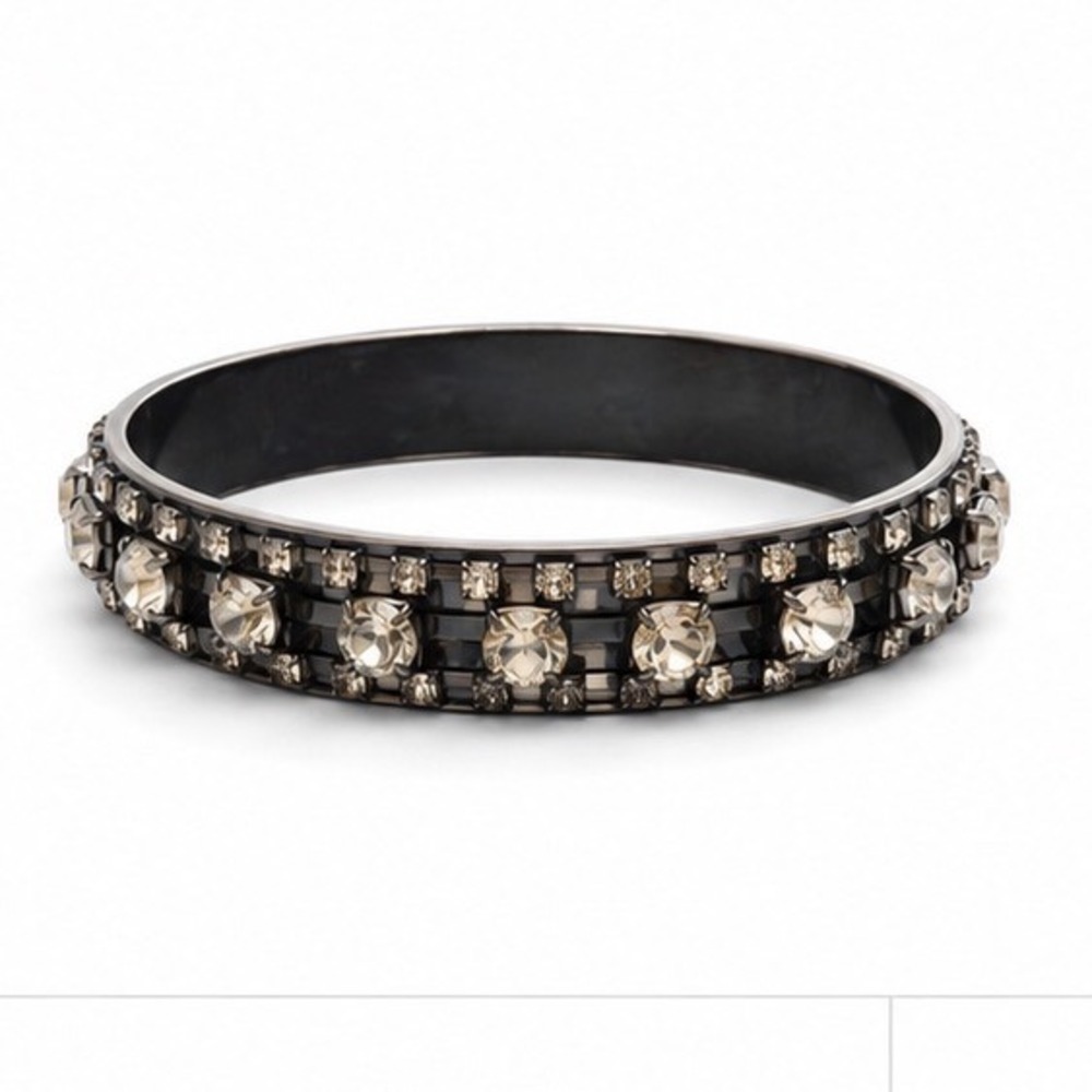 Gunmetal Bangle Bracelet Champagne Smoky Crystal Rhinestone Statement Jewelry